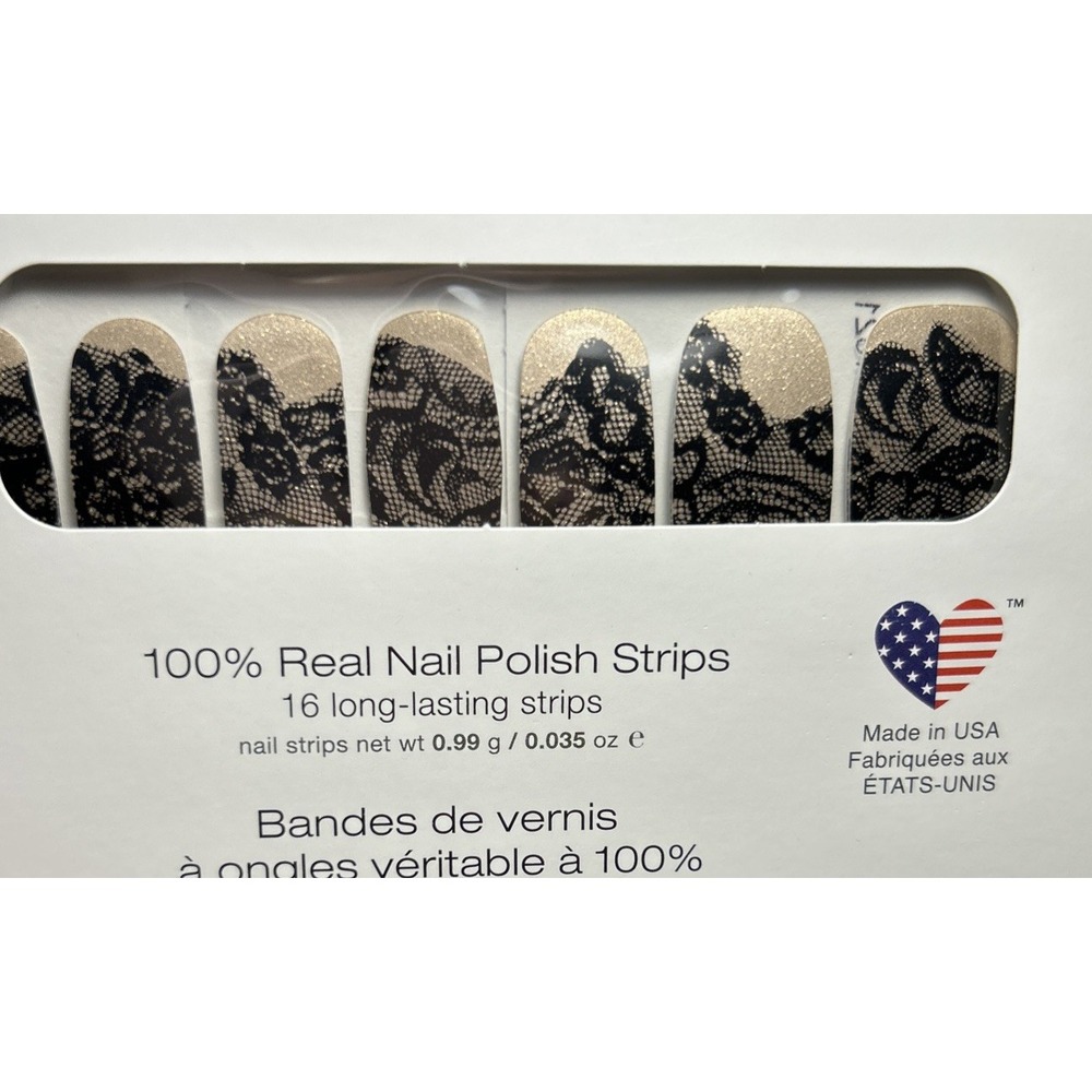 Color Street Nail Polish Strips Lacey Business Champagne Gold Black Shimmer Lace